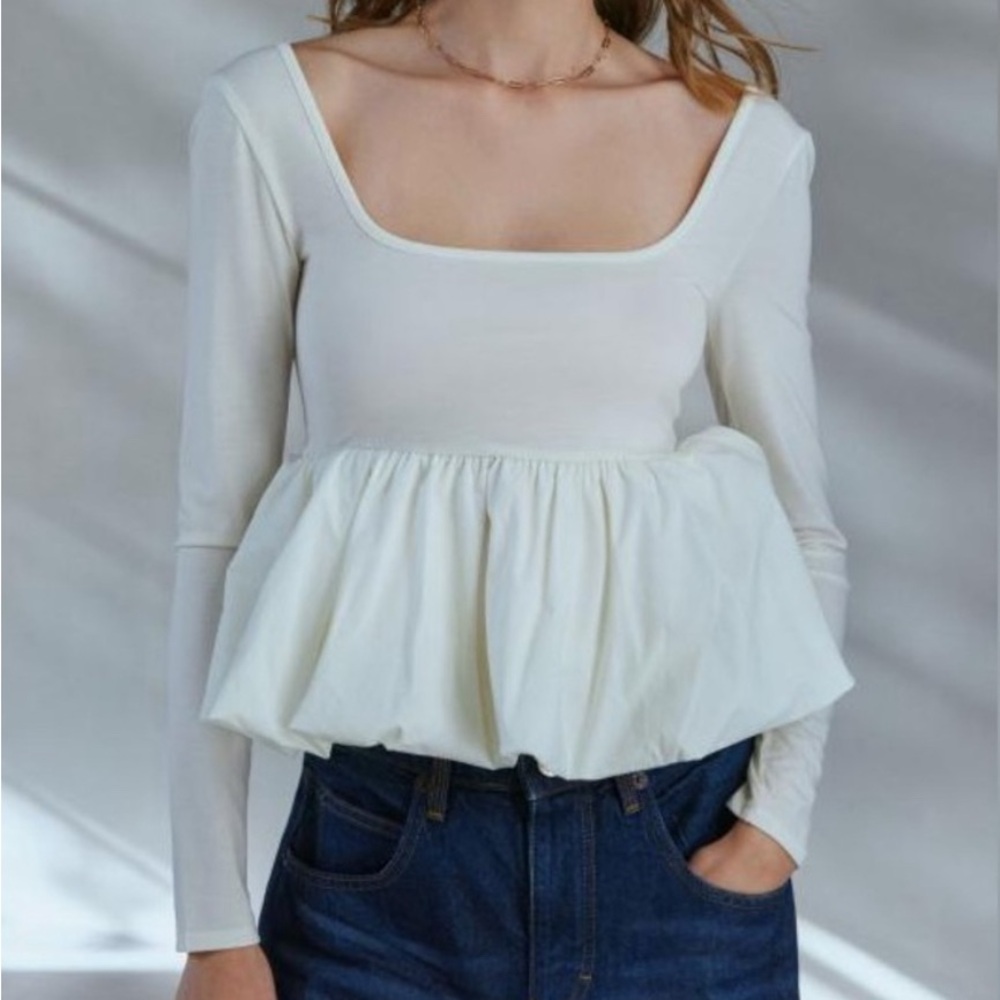 Silence + Noise Cream Peplum Blouse